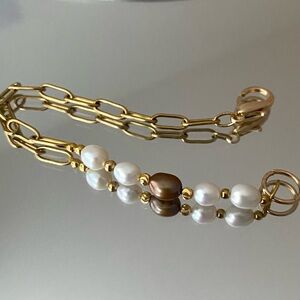 Paperclip Chain Bracelet with Freshwater Pearls